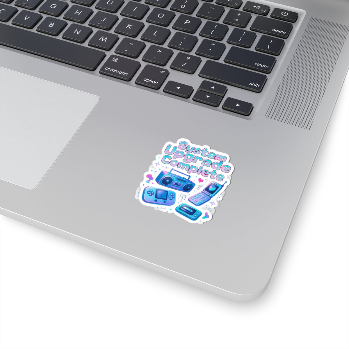 Retro Tech Kiss-Cut Sticker – "System Upgrade Complete" Vaporwave Gaming Laptop Decal