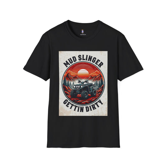 Mud Slinger Unisex Softstyle T-Shirt, Adventure Tee, Off-Road Enthusiast Shirt, Gift for Mud Lovers, Outdoor Sportswear, Gettin Dirty Tee