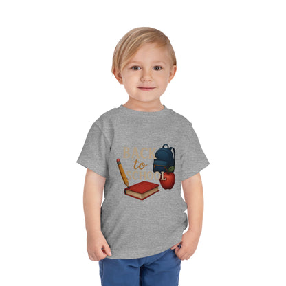 Toddler Tee Back to School Shirt with Backpack, Apple, Pencil, and Book Design