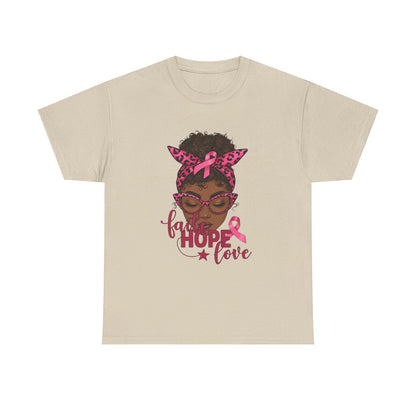 Hope Love Faith Black Woman Pink Ribbon Tee