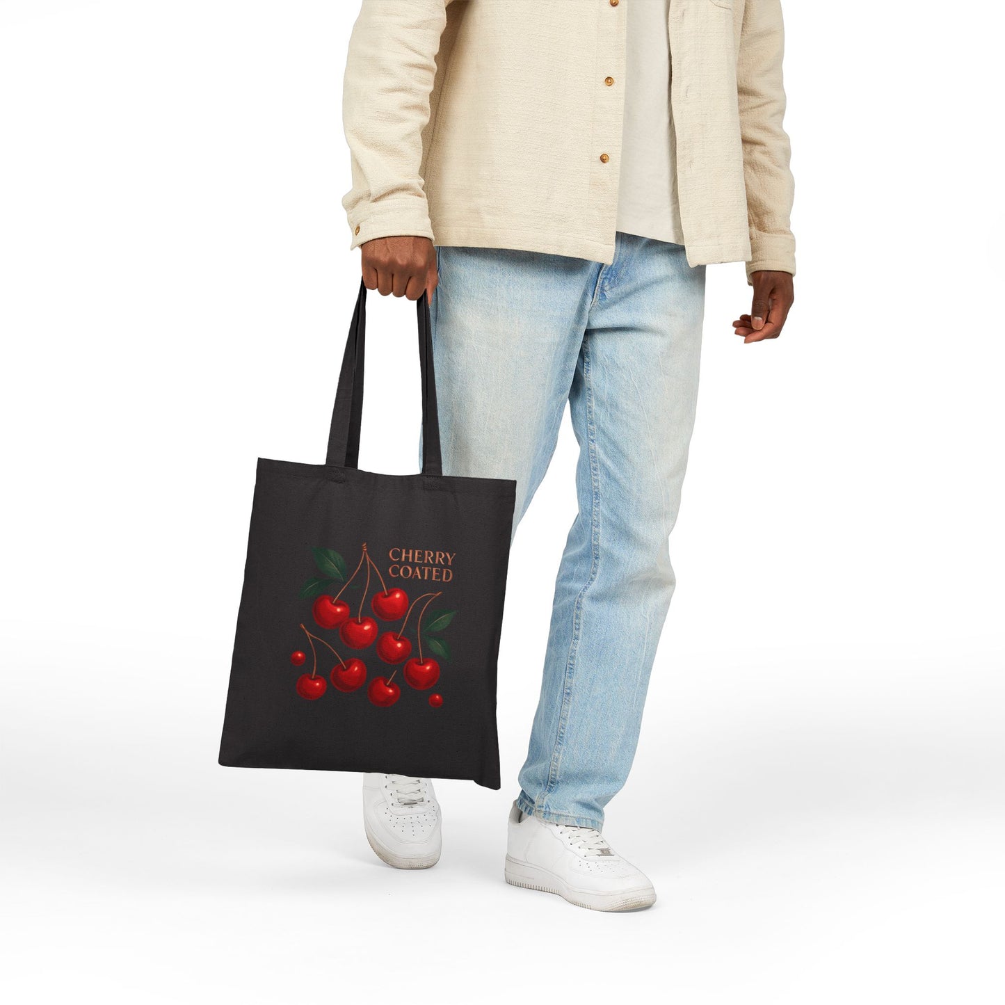 Cherry Coated Canvas Tote — Retro Cherry Grocery & Market Bag