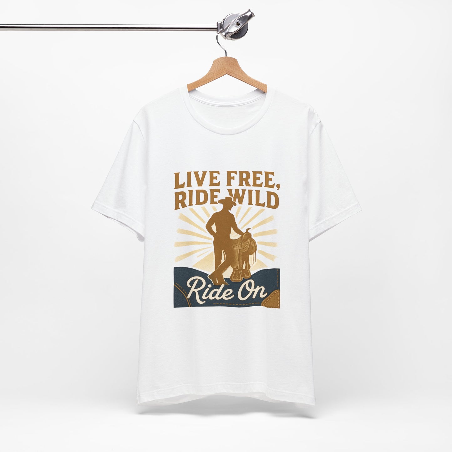 Live Free, Ride Wild Cowboy T‑Shirt — 'Ride On' Western Rodeo Graphic Tee