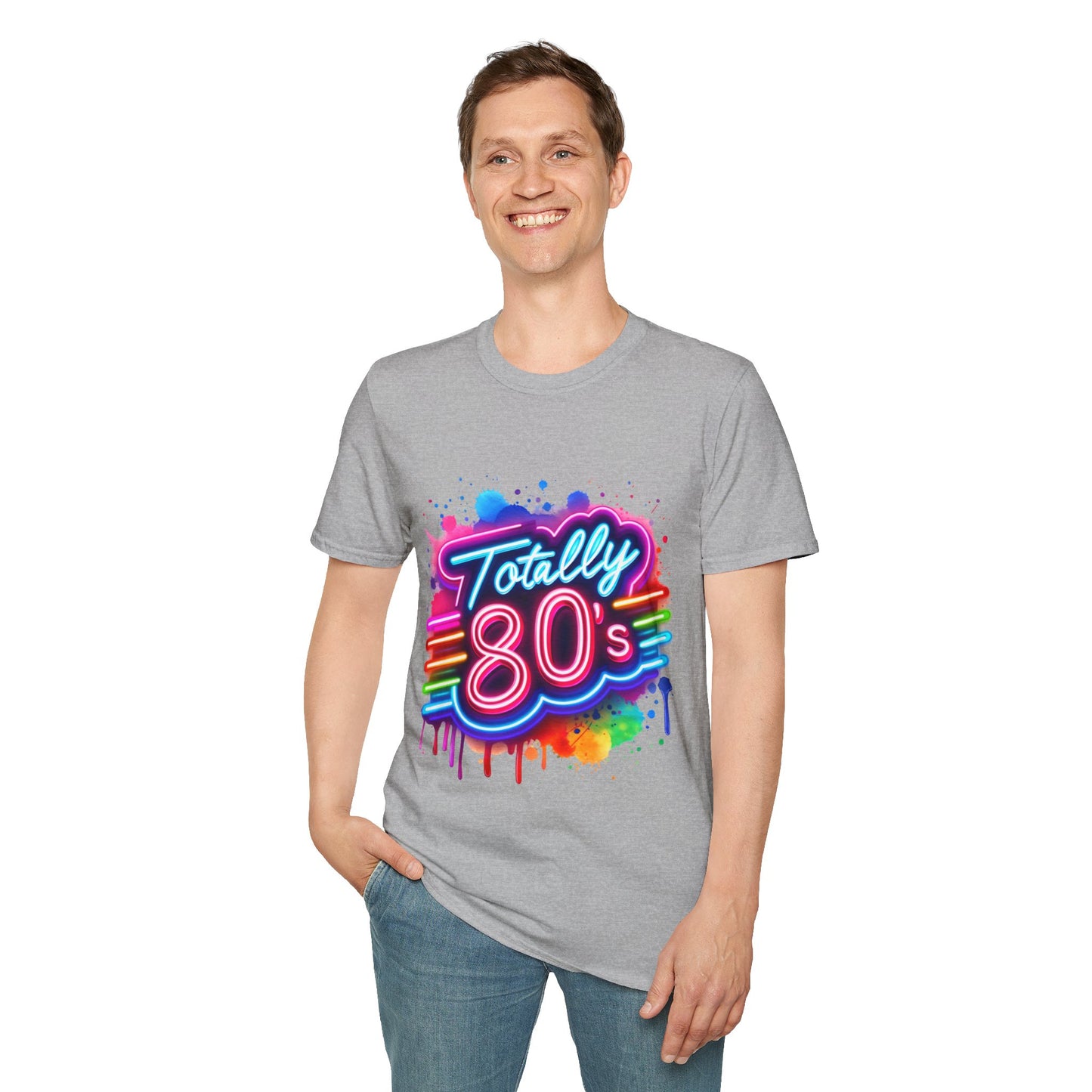 Totally 80s Unisex Softstyle T-Shirt – Retro Vintage Tee, Nostalgic Gift, Party Shirt, Perfect for 80s Theme Events, Festival Wear