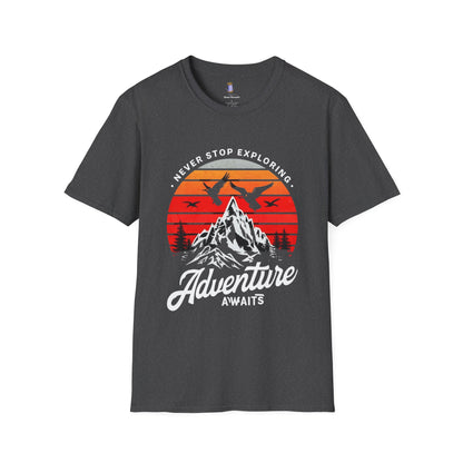 Adventure Awaits T-Shirt | Unisex Softstyle Tee | Perfect for Travel Lovers, Outdoor Adventures, Camping, Nature Gifts, Explore