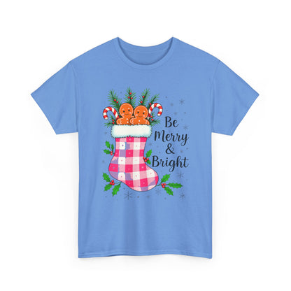 Pink Gingham Stocking Christmas Tee - Be Merry & Bright