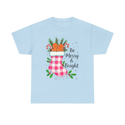 Pink Gingham Stocking Christmas Tee - Be Merry & Bright