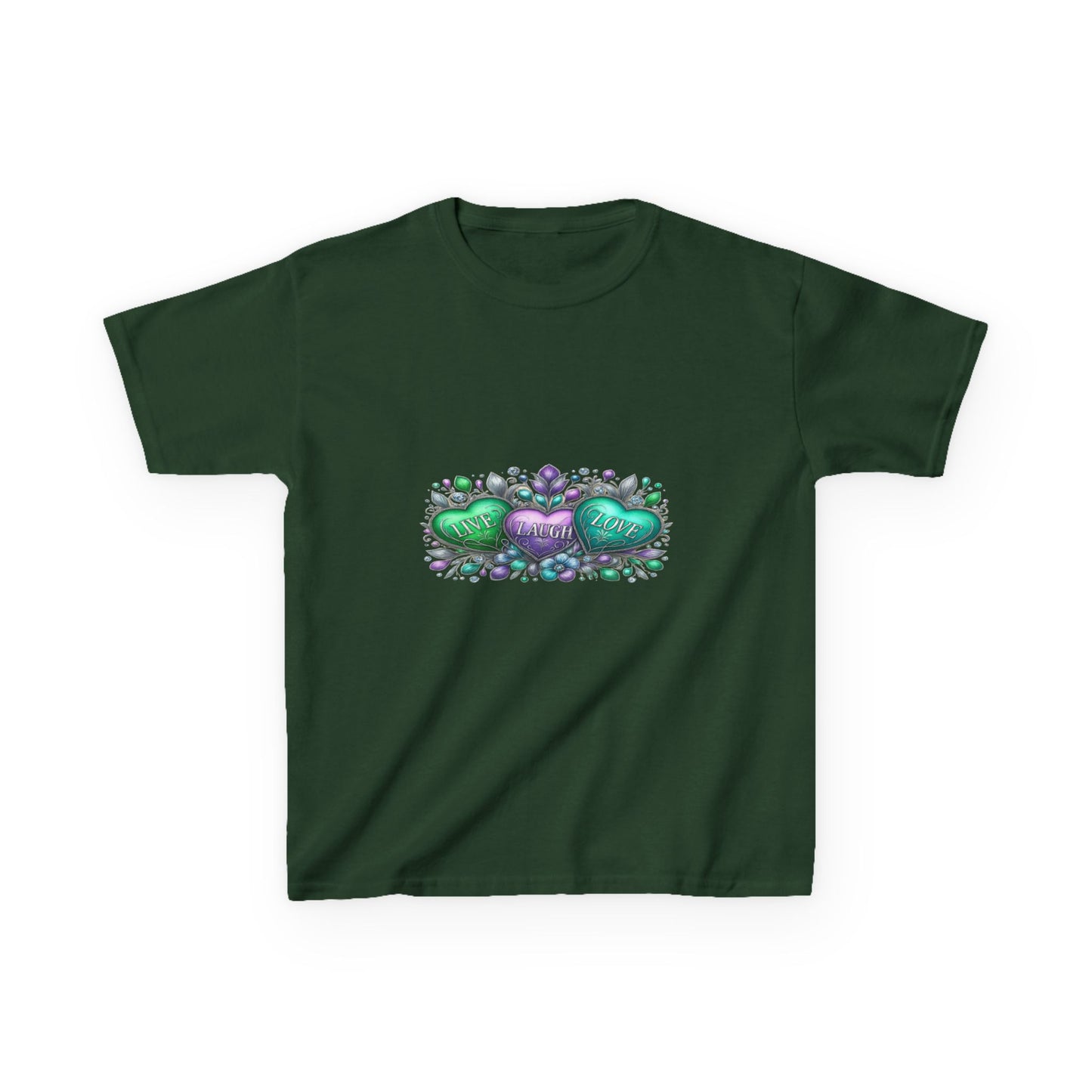 Live Laugh Love Dinosaur Heart Kids Christmas Tee