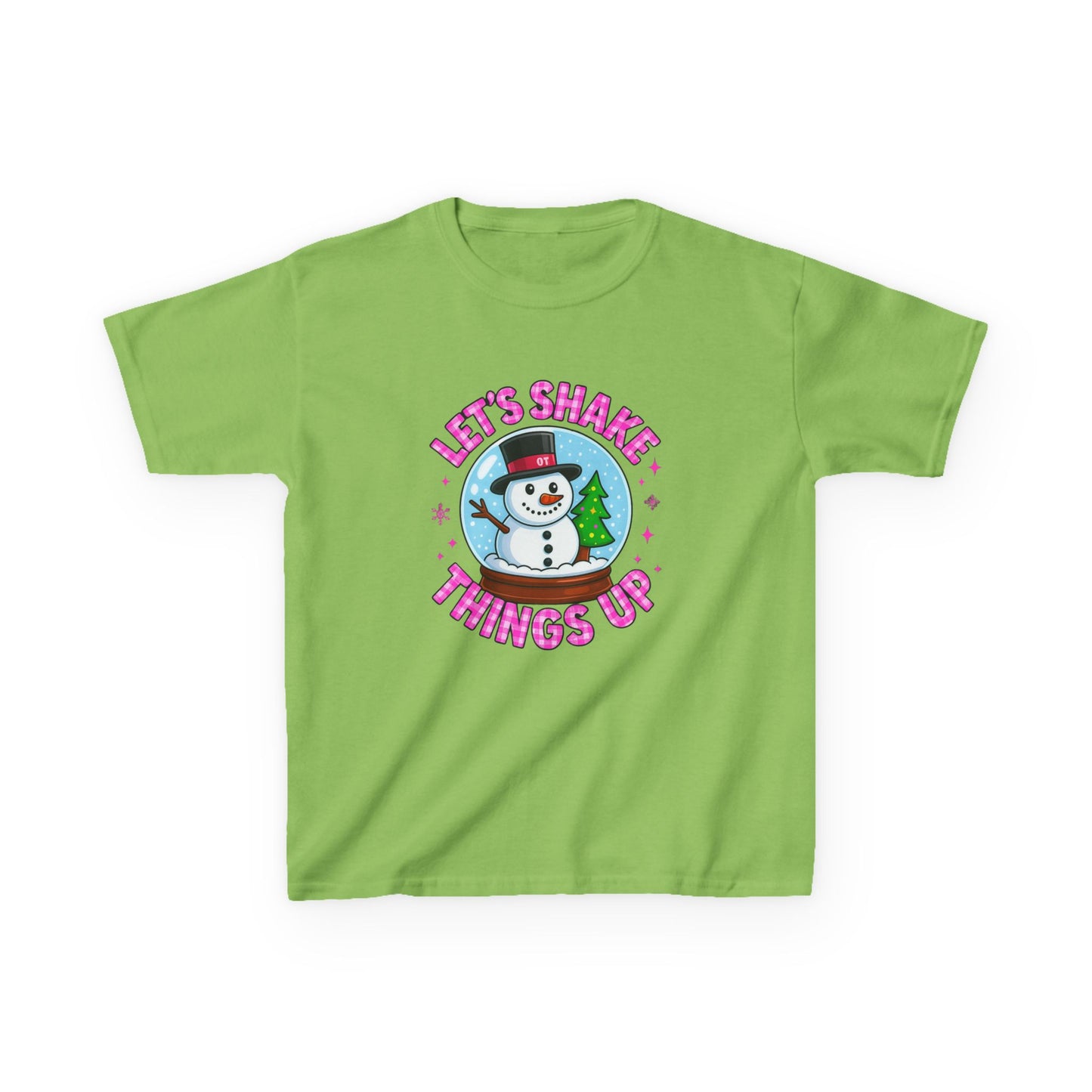Shake Things Up! Snowman & Dino Christmas Kids Tee