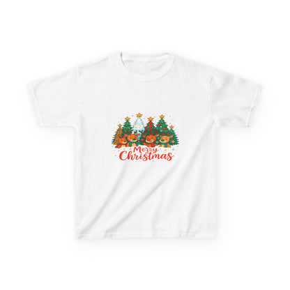 Merry Christmas Reindeer & Dino Trees Kids Tee