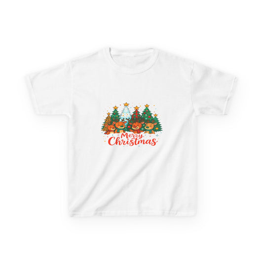 Merry Christmas Reindeer & Dino Trees Kids Tee
