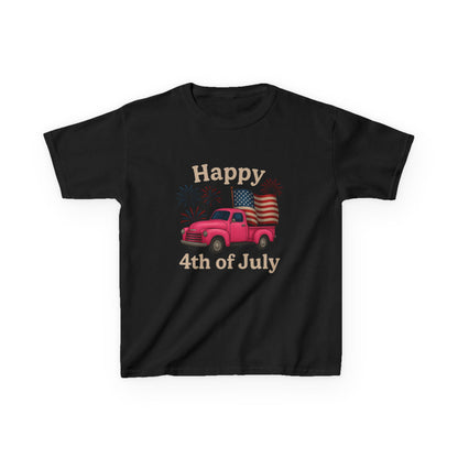 Retro 4th of July Pink Truck Tee - Kids' Patriotic Shirt
