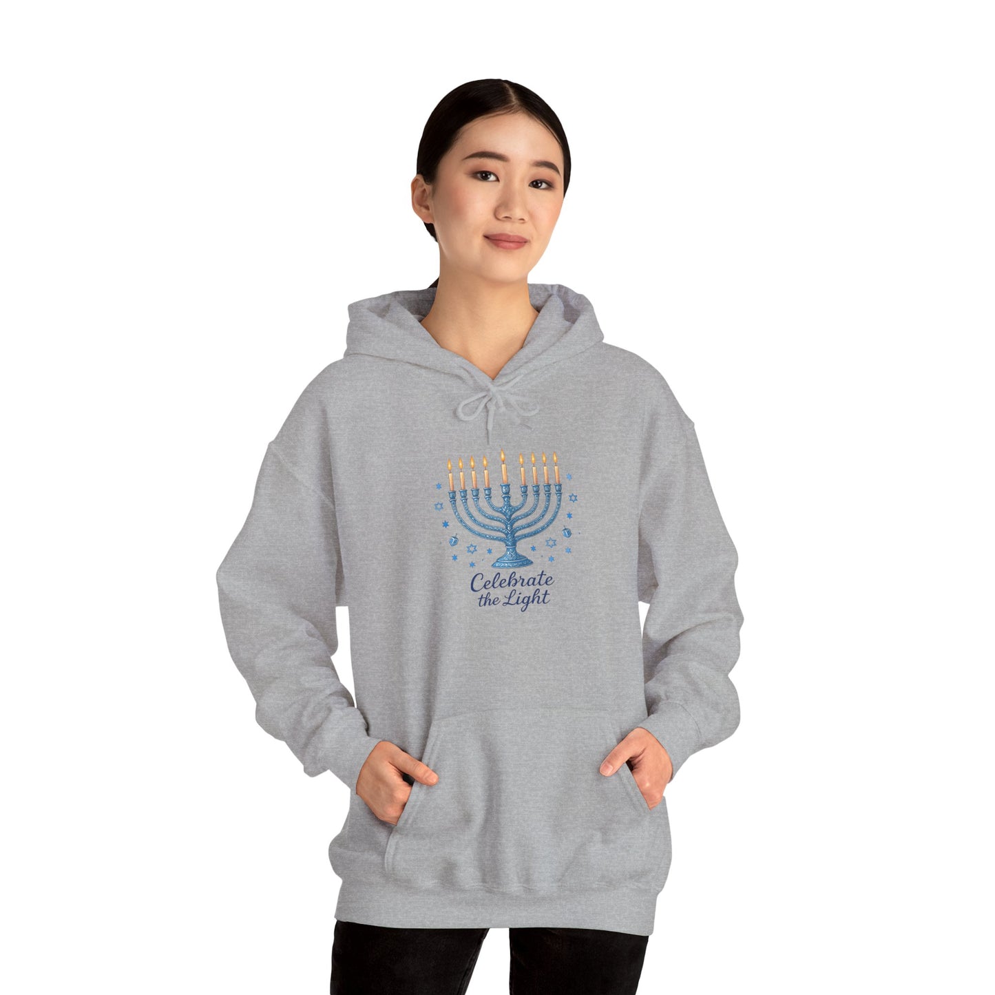 Hanukkah Menorah Hoodie - "Celebrate the Light" Holiday Sweatshirt