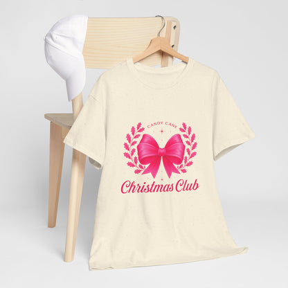 Christmas Tee with Pink Bow and Candy Cane Christmas Club Text