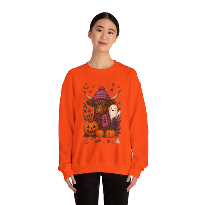 Highland Cow & Ghost Halloween Crewneck Sweatshirt