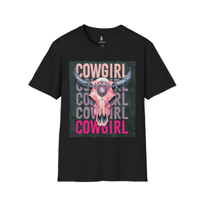 Camiseta con estampado de calavera vaquera, estilo western, unisex, estilo bohemio, ideal para vaqueras, ideal para salidas informales.