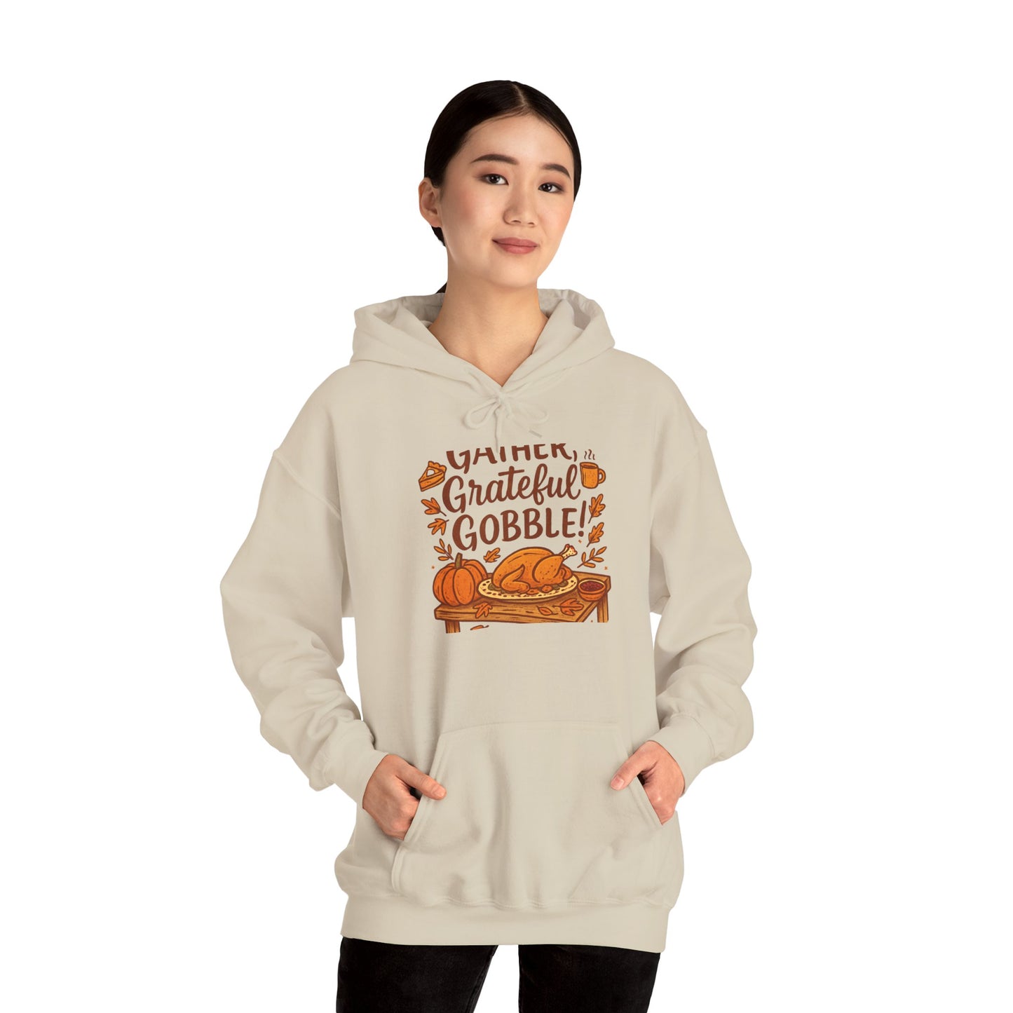 Thankful Grateful Gobble Thanksgiving Hoodie — Cozy Fall Turkey Sweatshirt