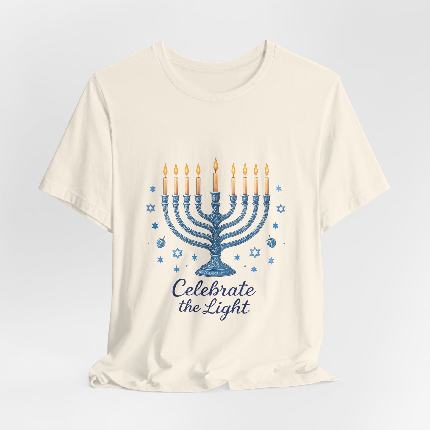 Hanukkah Menorah Tee — "Celebrate the Light" Holiday T‑Shirt