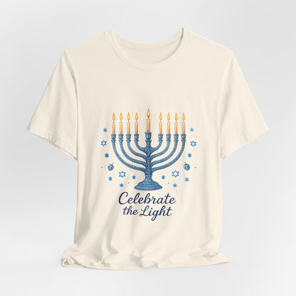 Hanukkah Menorah Tee — "Celebrate the Light" Holiday T‑Shirt