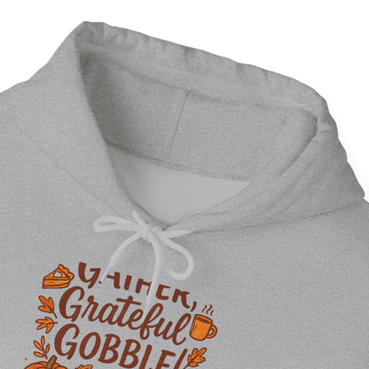 Thankful Grateful Gobble Thanksgiving Hoodie — Cozy Fall Turkey Sweatshirt