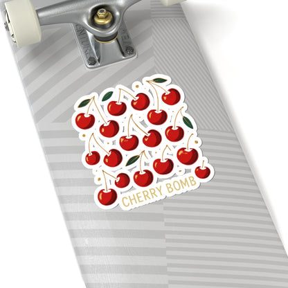 Cherry Bomb Kiss-Cut Sticker — Retro Red Cherry Pattern
