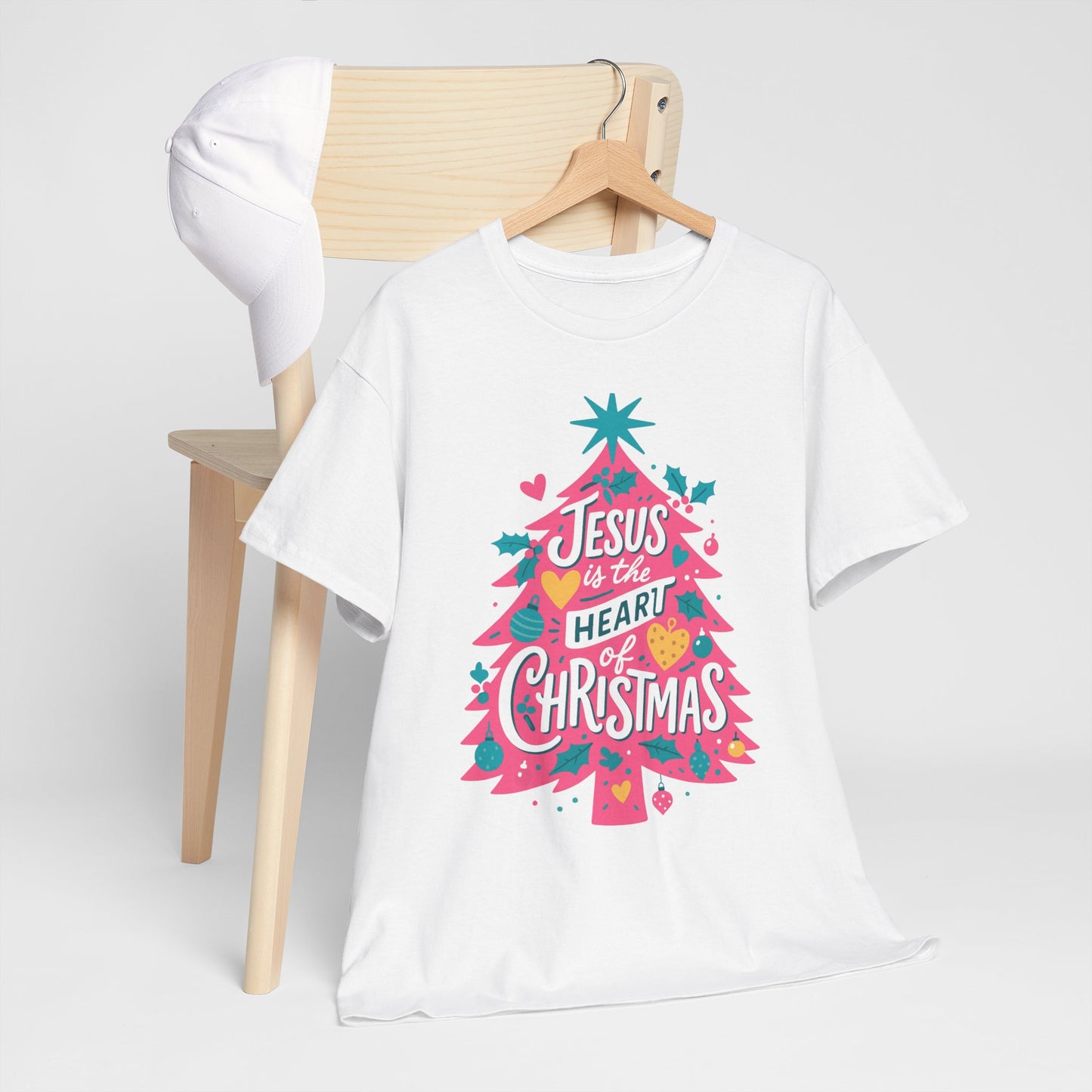 Jesus is the Heart of Christmas Pink Tree Tee