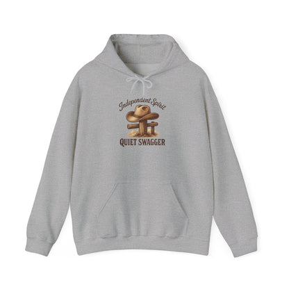 Quiet Swagger Hoodie – "Independent Spirit" Cowboy Hat Graphic Pullover
