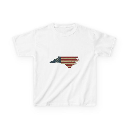 NC Flag Dinosaur Christmas Tee - Kids Holiday Shirt