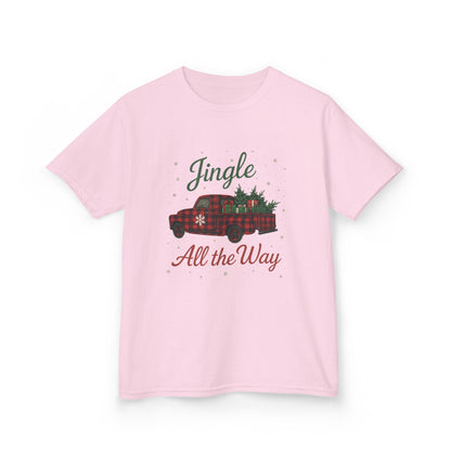 Jingle All The Way Dino Truck Kids Christmas Tee