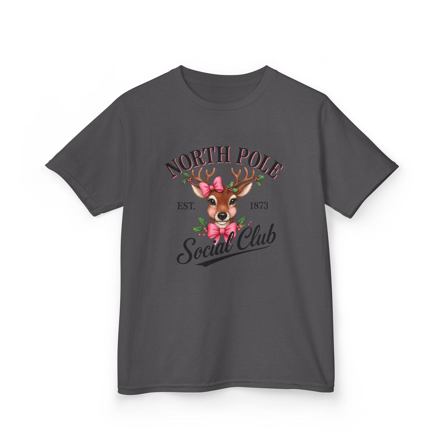 North Pole Deer Dino Christmas Kids Tee