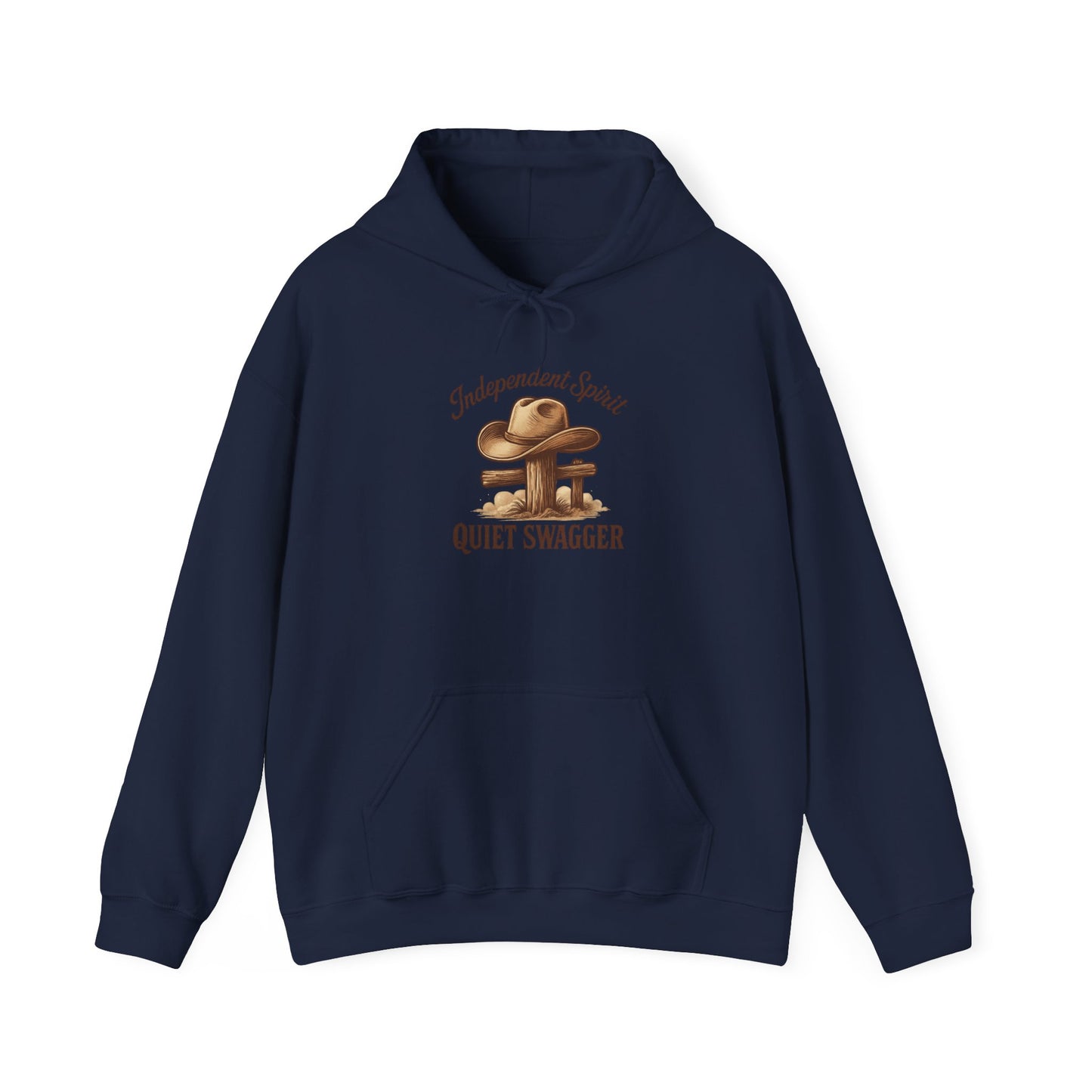 Quiet Swagger Hoodie – "Independent Spirit" Cowboy Hat Graphic Pullover