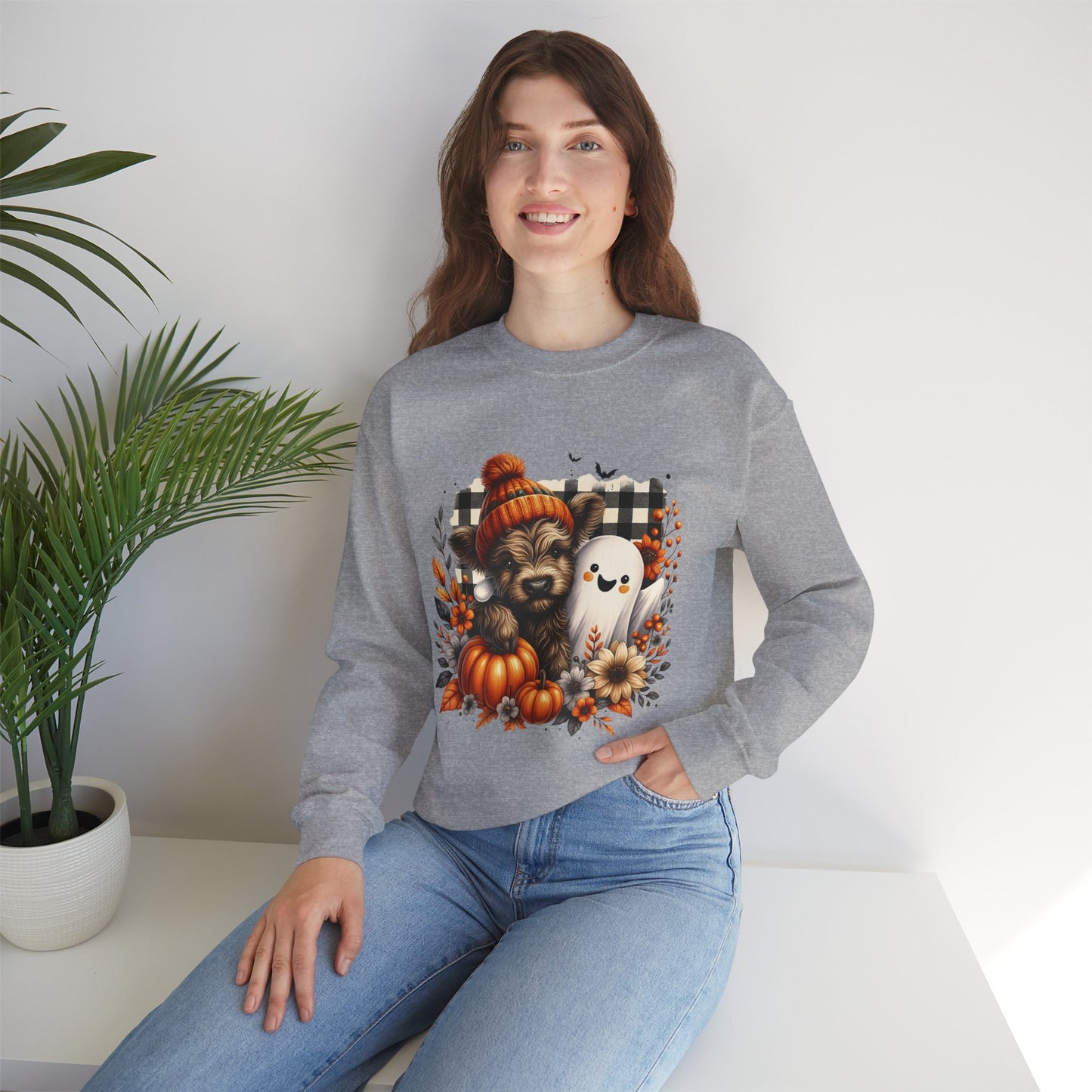 Cute Halloween Dog & Ghost Crewneck Sweatshirt