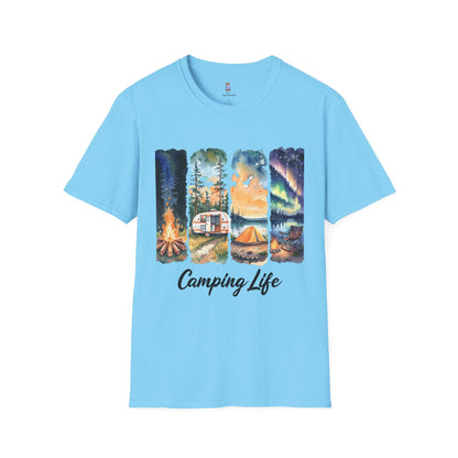Camping Life Unisex Softstyle T-Shirt, Outdoor Apparel, Adventure Wear, Summer Camping Gear, Nature Lover Gift