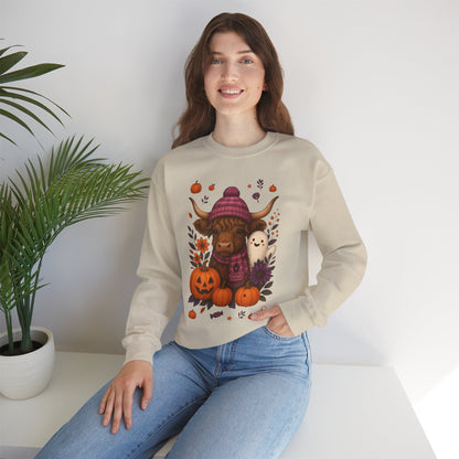 Highland Cow & Ghost Halloween Crewneck Sweatshirt