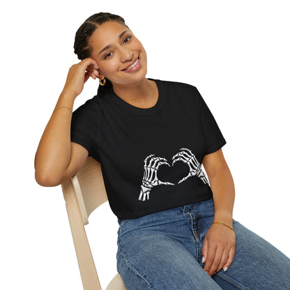 Skull Heart T-Shirt - Unisex Graphic Tee for Halloween, Love, Gifts, Casual Wear, Skeleton