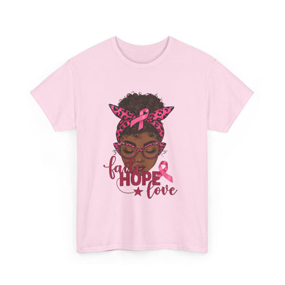 Hope Love Faith Black Woman Pink Ribbon Tee