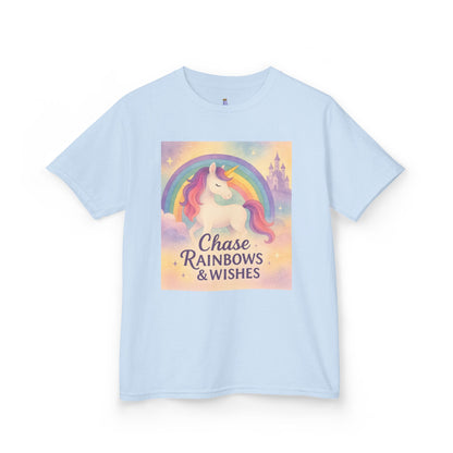 Chase Rainbows & Wishes Unicorn Kids Tee, Magical T-Shirt, Birthday Gift for Kids, Unicorn Lover Apparel, Playful Cotton Tee