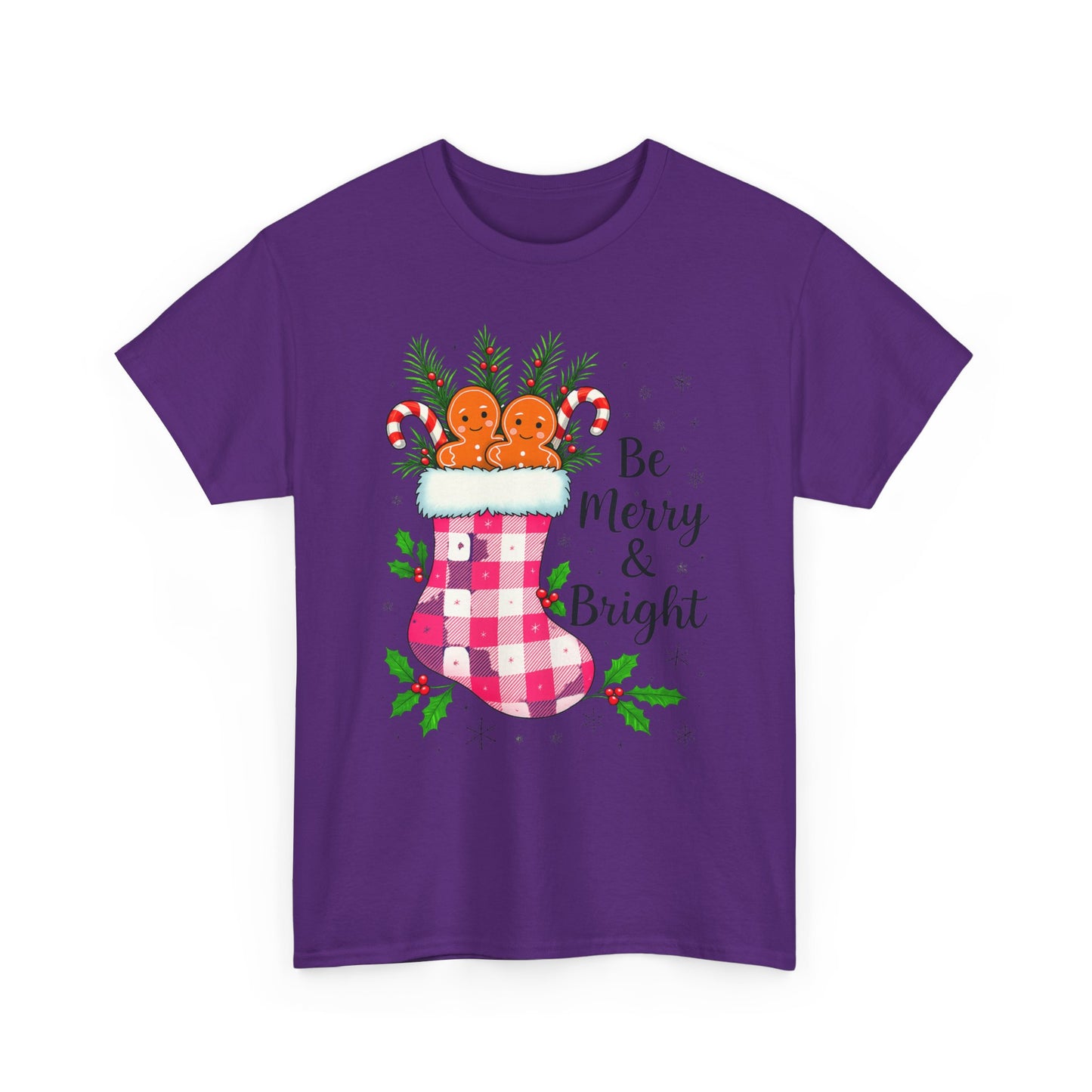 Pink Gingham Stocking Christmas Tee - Be Merry & Bright