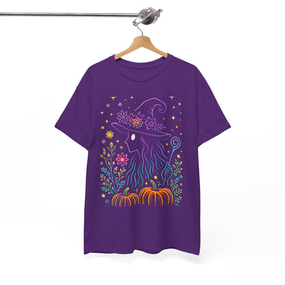 🌙 Whimsical Witch Cat Tee – Magical Halloween Pumpkin Shirt