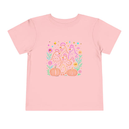 Toddler Halloween Tee - Playful Chickens & Pumpkins Design