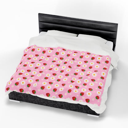 Cozy Strawberry Floral Blanket | Soft Plush Throw, Nursery Decor, Gift for Kids, Spring Home Accents, Cute Couch Cover