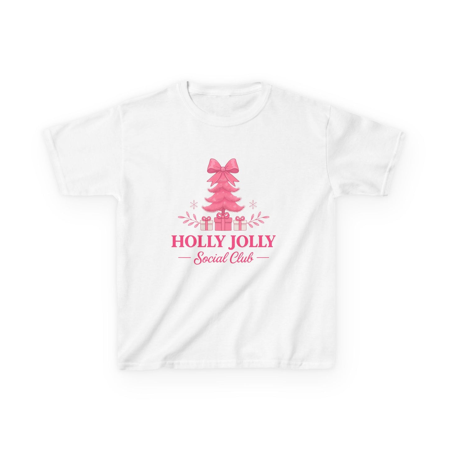Holly Jolly Dino Christmas Tee - Pink Holiday Kids Shirt