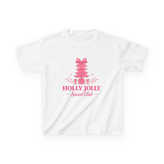 Holly Jolly Dino Christmas Tee - Pink Holiday Kids Shirt