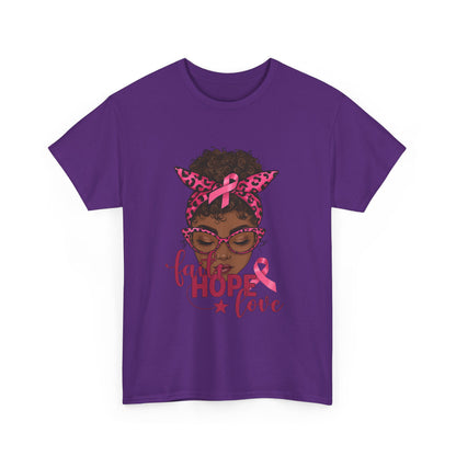 Hope Love Faith Black Woman Pink Ribbon Tee