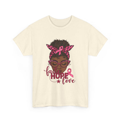 Hope Love Faith Black Woman Pink Ribbon Tee