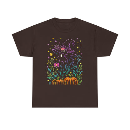 🌙 Whimsical Witch Cat Tee – Magical Halloween Pumpkin Shirt