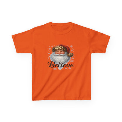Leopard Print Santa 'Believe' Kids Christmas Tee