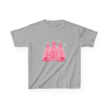 Pink Farm Fresh Christmas Tree Dino Tee - Kids Holiday Shirt