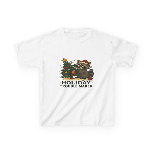 Holiday Trouble Maker Raccoon Christmas Kids Tee