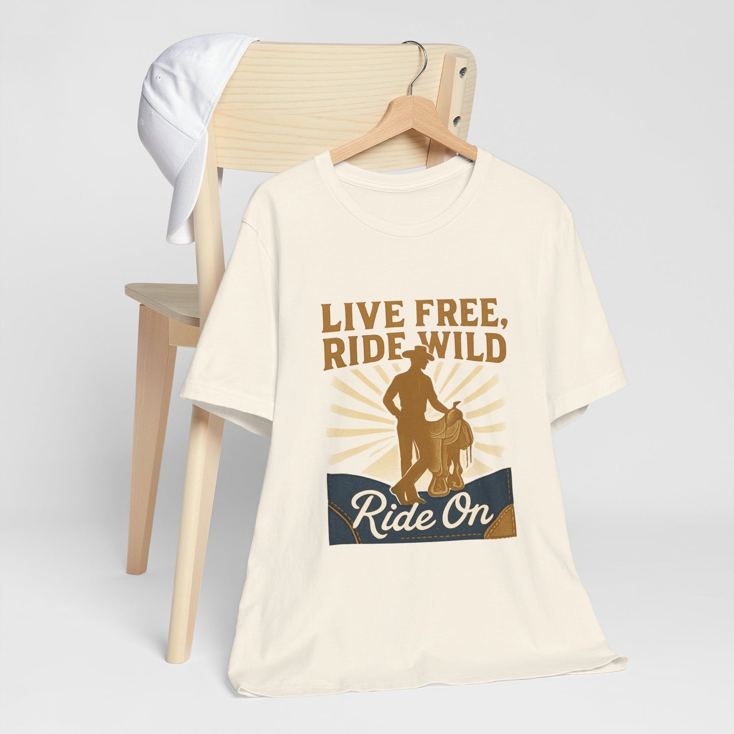 Live Free, Ride Wild Cowboy T‑Shirt — 'Ride On' Western Rodeo Graphic Tee
