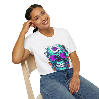 Vibrant Skull Graphic Tee, Edgy Unisex T-Shirt, Festival Wear, Vintage Inspired Tops, Halloween Must-Have, Cool Casual Style
